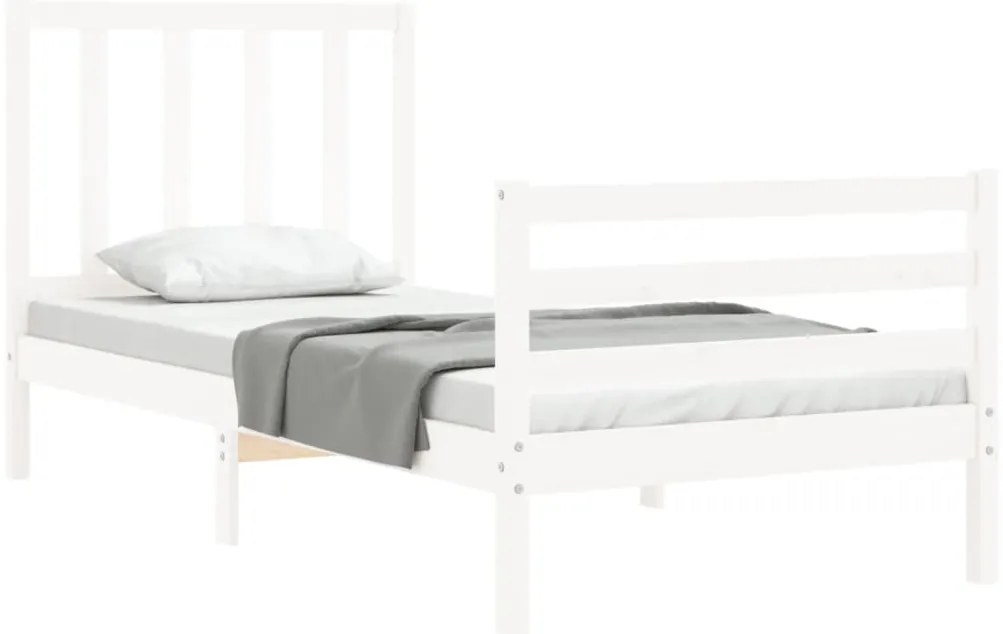 Estrutura cama de solteiro c/ cabeceira madeira maciça branco