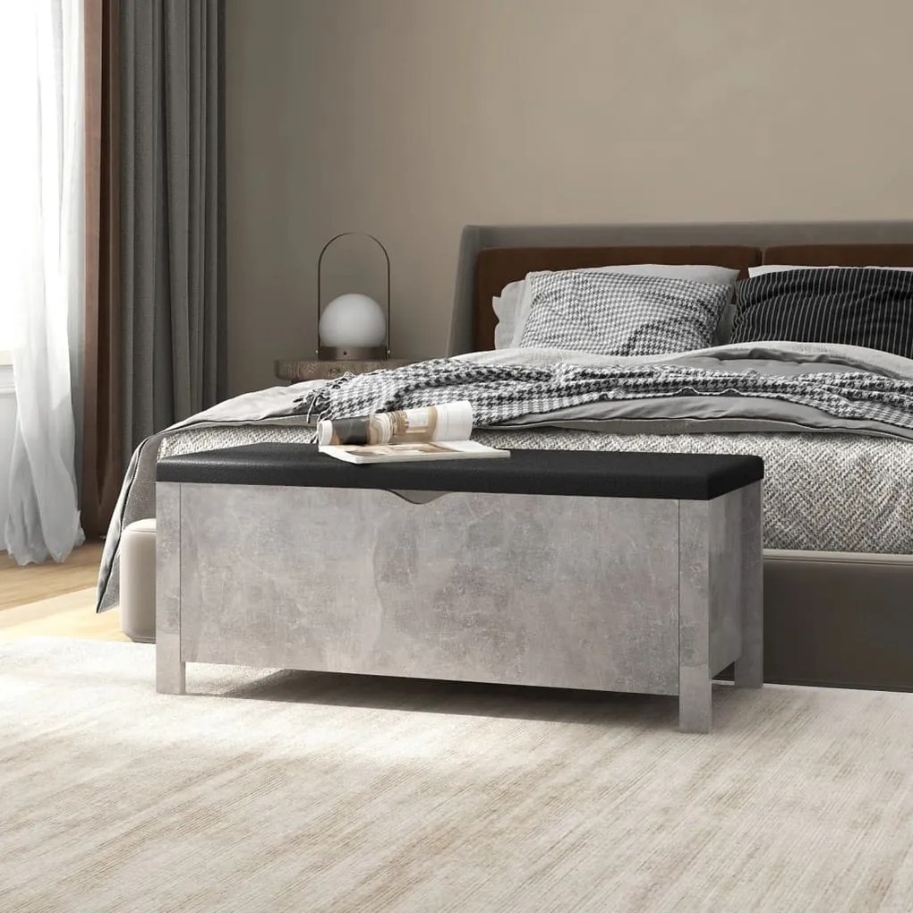 326772 vidaXL Caixa arrumação c/ almofadão contrap. 105x40x45cm cinza cimento
