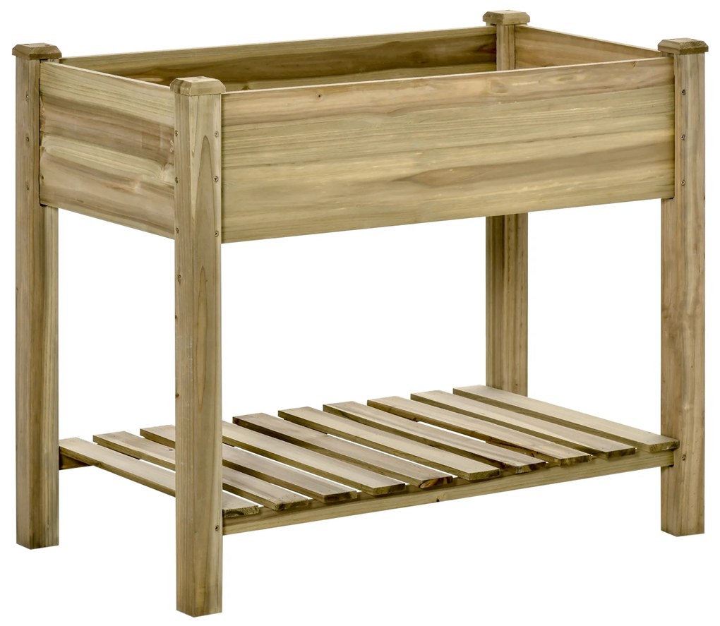 Horta Vertical de Madeira com Prateleira 91x51x76cm Mesa de Cultivo Retangular com Orifícios de Drenagem para Cultivos de Plantas Jardim Terraço Exter