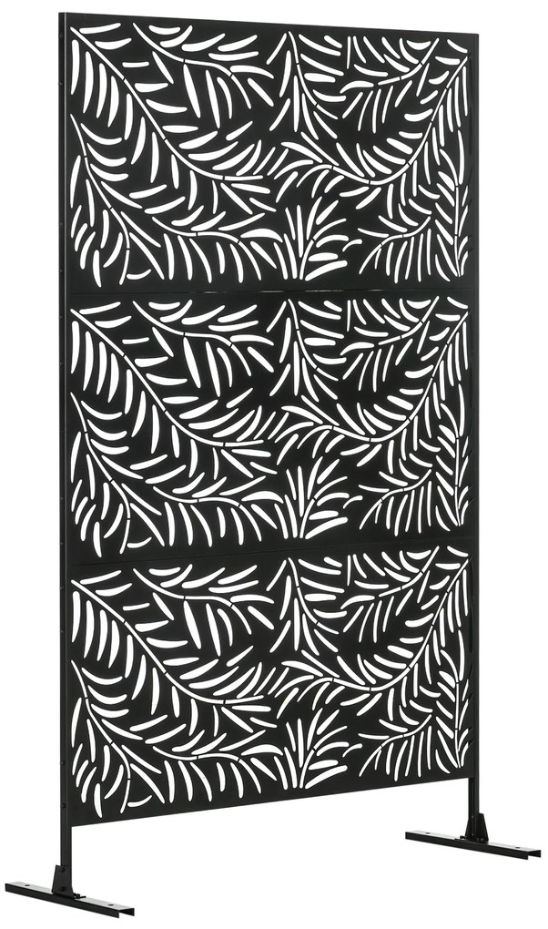 Outsunny Biombo de 3 Peças Separador de Ambiente com Desenho em Ramos Biombo para Exterior 122x45x198 cm Preto | Aosom Portugal