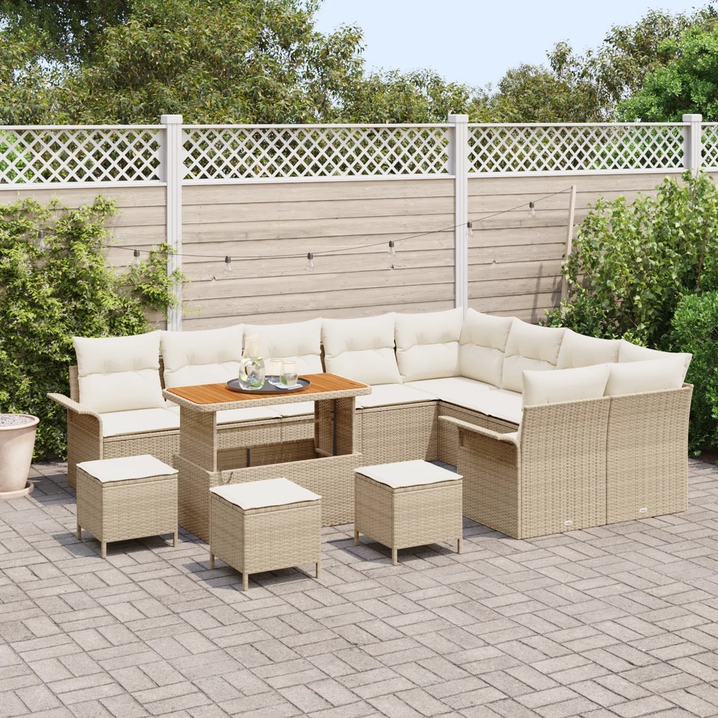 Conjunto de Sofá de Jardim vidaXL 13 Peças com Almofadas Bege Rattan P