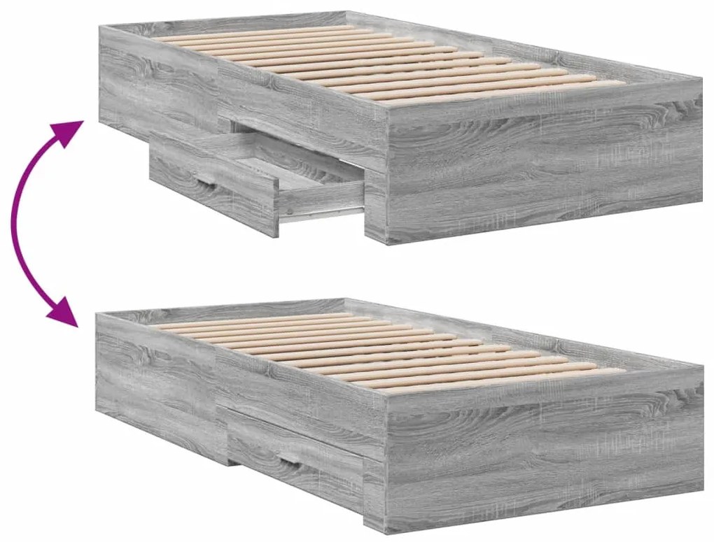 Estrutura de cama c/ gavetas derivados madeira cinza sonoma