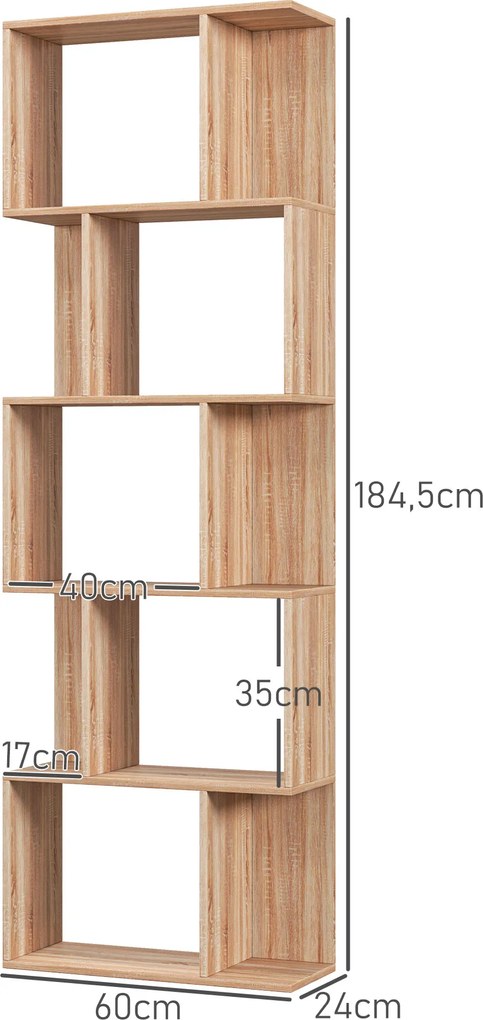 Estante em S 5 Níveis 60x24x184,5 cm Efeito Madeira Natural