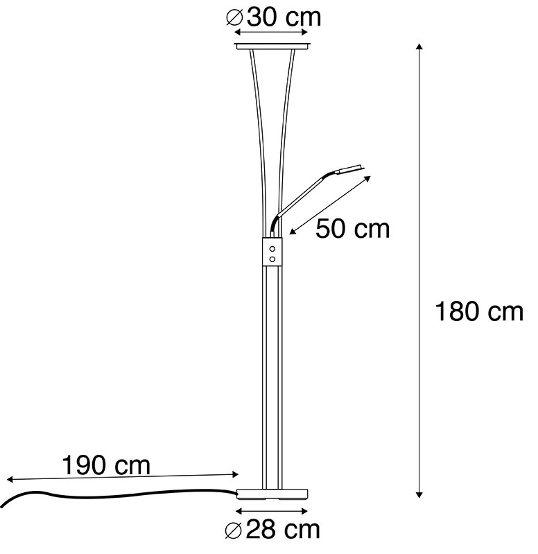 Candeeiro de pé moderno preto com LED e braço de leitura - Divine Moderno