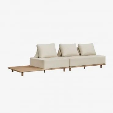 Sofá De Jardim Modular Portet De 2 Peças Com Chaise Longue E Mesa Lateral Em Acácia Gardénia Branco - Sklum