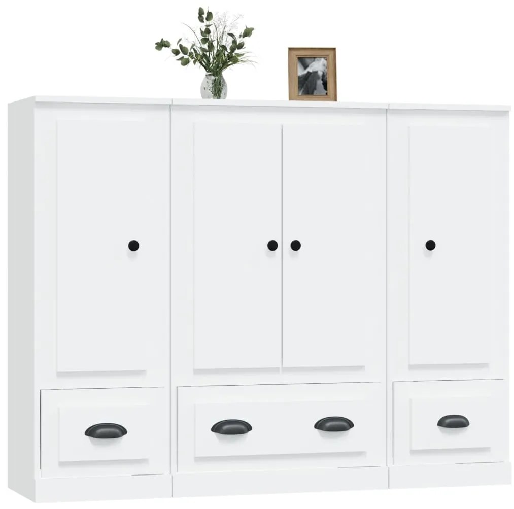 Aparadores altos 3 pcs derivados de madeira branco