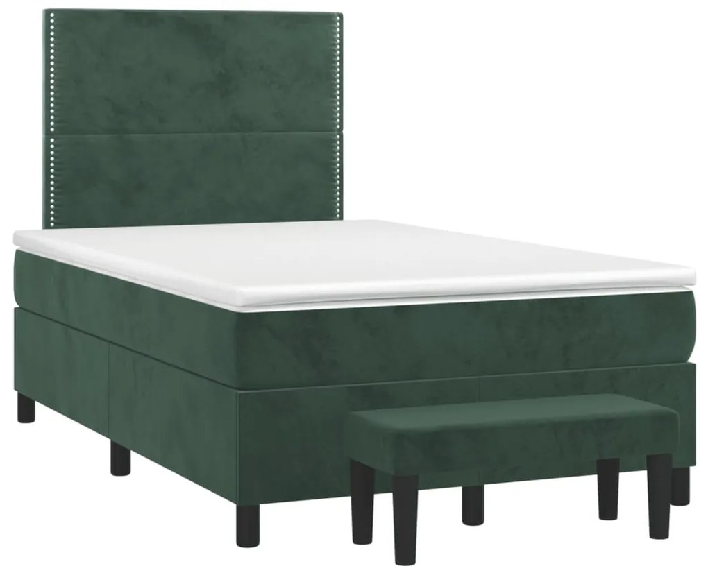 Cama boxspring com colchão 120x200 cm veludo verde-escuro