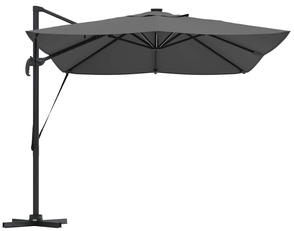 Guarda-sol de braço articulado com LEDs Antracite 352x251x265 cm Alumí