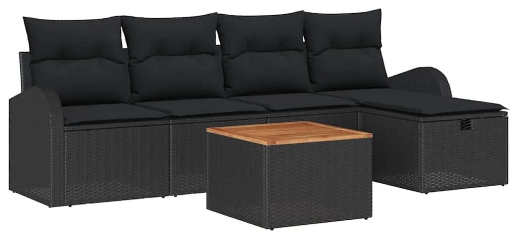 Conjunto de Sofá de Jardim vidaXL 6 Peças com Almofadas Preto Poliratt