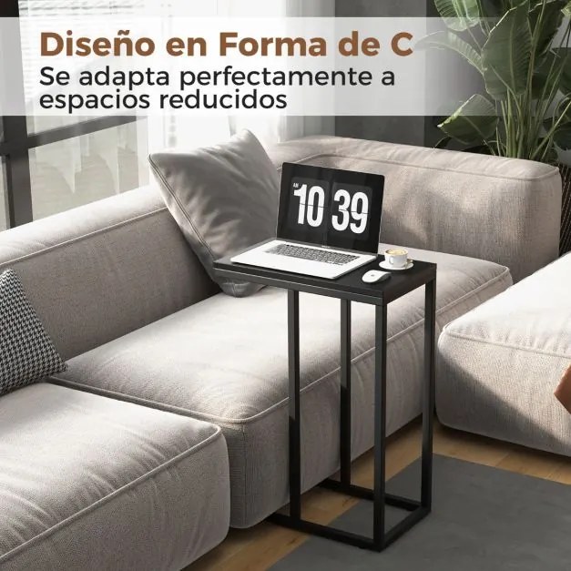 Mesa de apoio em forma de C para sofá e cama Altura 64 cm Mesa de apoio com estrutura metálica para sala de estar Espaços pequenos Preta