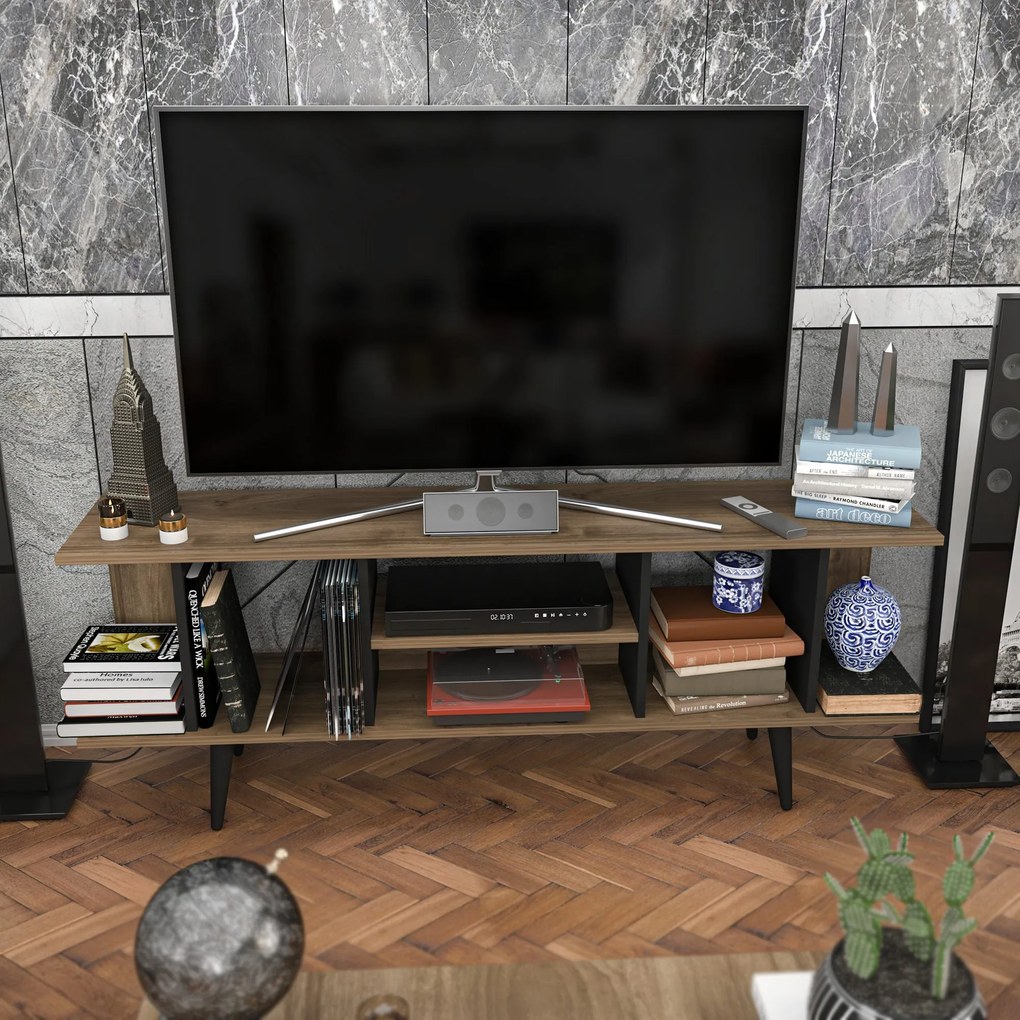 Móvel TV Akya – Walnut e Preto – 160x35x38,6 cm
