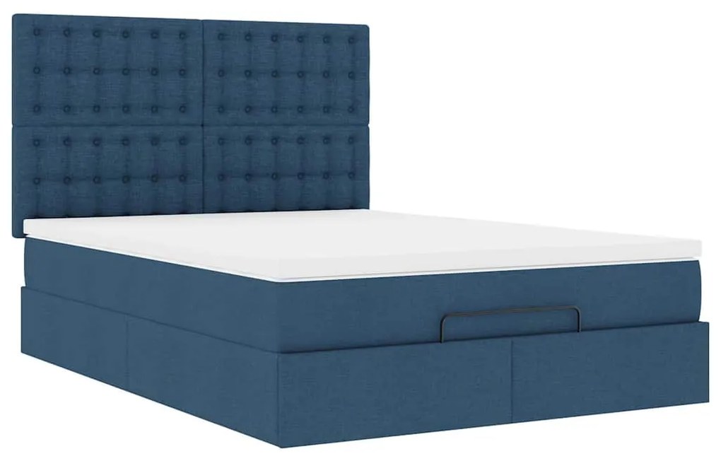 Estrutura de cama otomana com colchão tecido azul 140x200cm