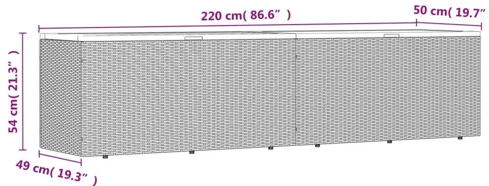 Caixa arrumação jardim 220x50x54 cm vime PE/acácia maciça preto