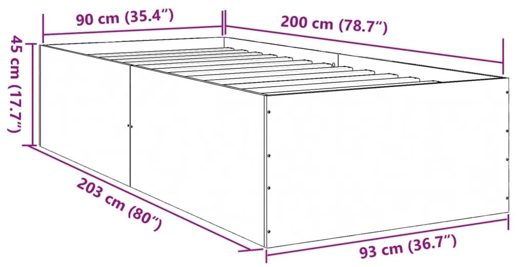 Estrutura de cama 90x200 cm derivados de madeira cinza sonoma