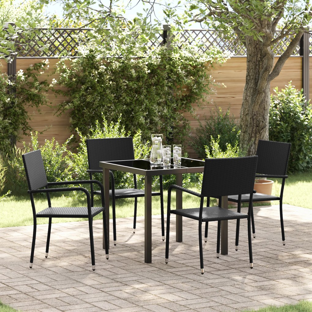 vidaXL Conjunto de Jantar para Jardim 5 Peças Preto Rattan Polipropileno