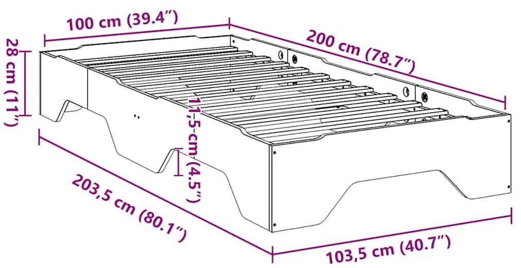 Cama sem colchão empilháveis 100x200 cm madeira castanho-mel