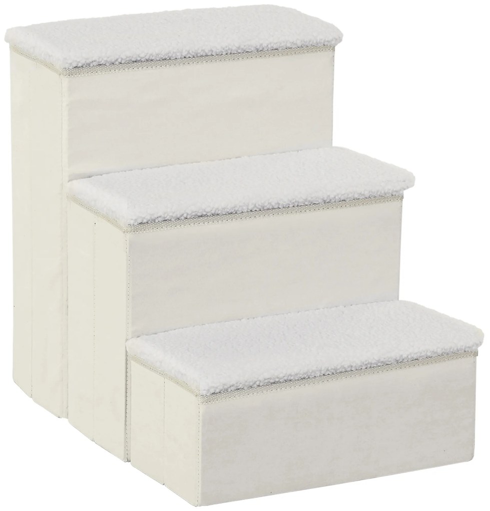 PawHut Escada Animais Estimação 3 Degraus Dobrável Com Tampa Armazenamento Ideal Cães Gatos Pequenos Cama Sofá 40x54x48cm Branco | Aosom Portugal