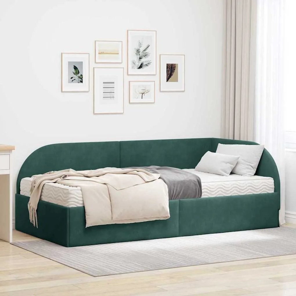 vidaXL Estrutura de Cama de Canto com Colchão 2 pcs Verde Veludo