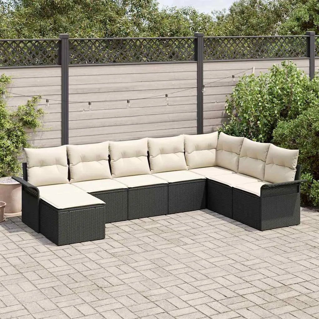 vidaXL Conjunto de Sofá de Jardim com almofada 8 pcs Preto vime PE