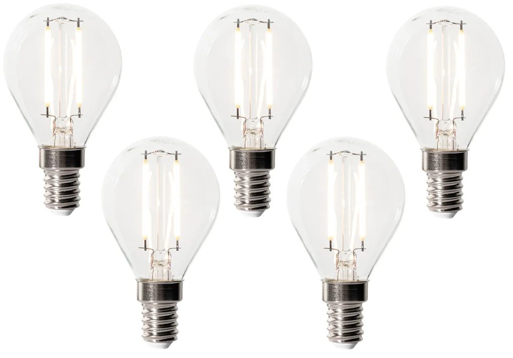 Conjunto de 5 lâmpadas LED E14 reguláveis P45 vidro transparente 3W 250 lm 3000K