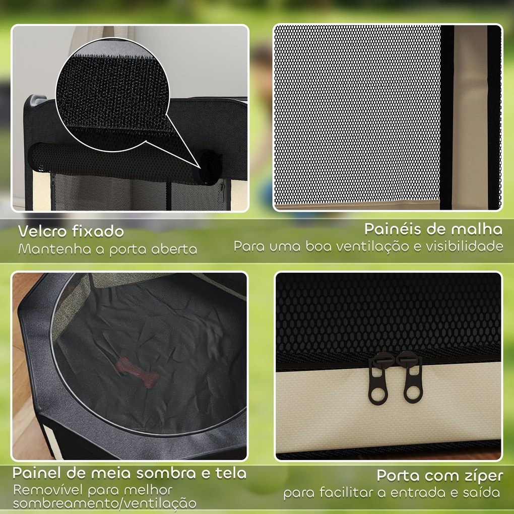 Parque Dobrável para Cães e Gatos Cercado Portátil para Animais Pequenos em Tecido Oxford Impermeável com 2 Portas Ø90x41 cm Preto