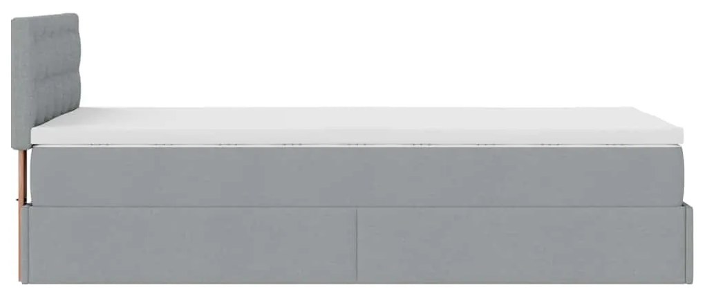 Cama Otomana com colchão &amp; LEDs 90x200 cm tecido cinzento claro