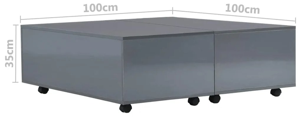 Mesa de centro 100x100x35 cm cinzento brilhante