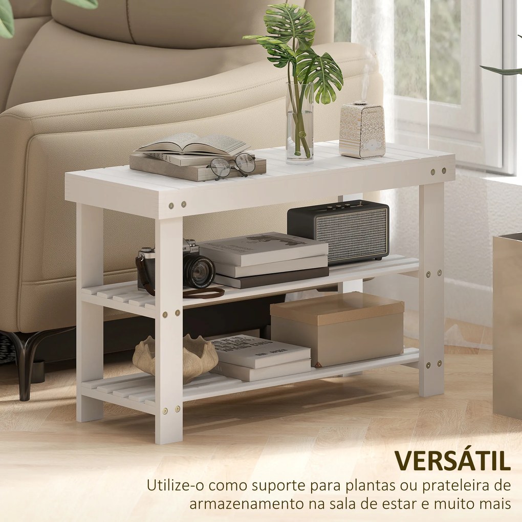 Banco Sapateira de Bambu Organizador de Sapatos com 2 Prateleiras para 6-9 Pares de Sapatos 70x28x45 cm Branco