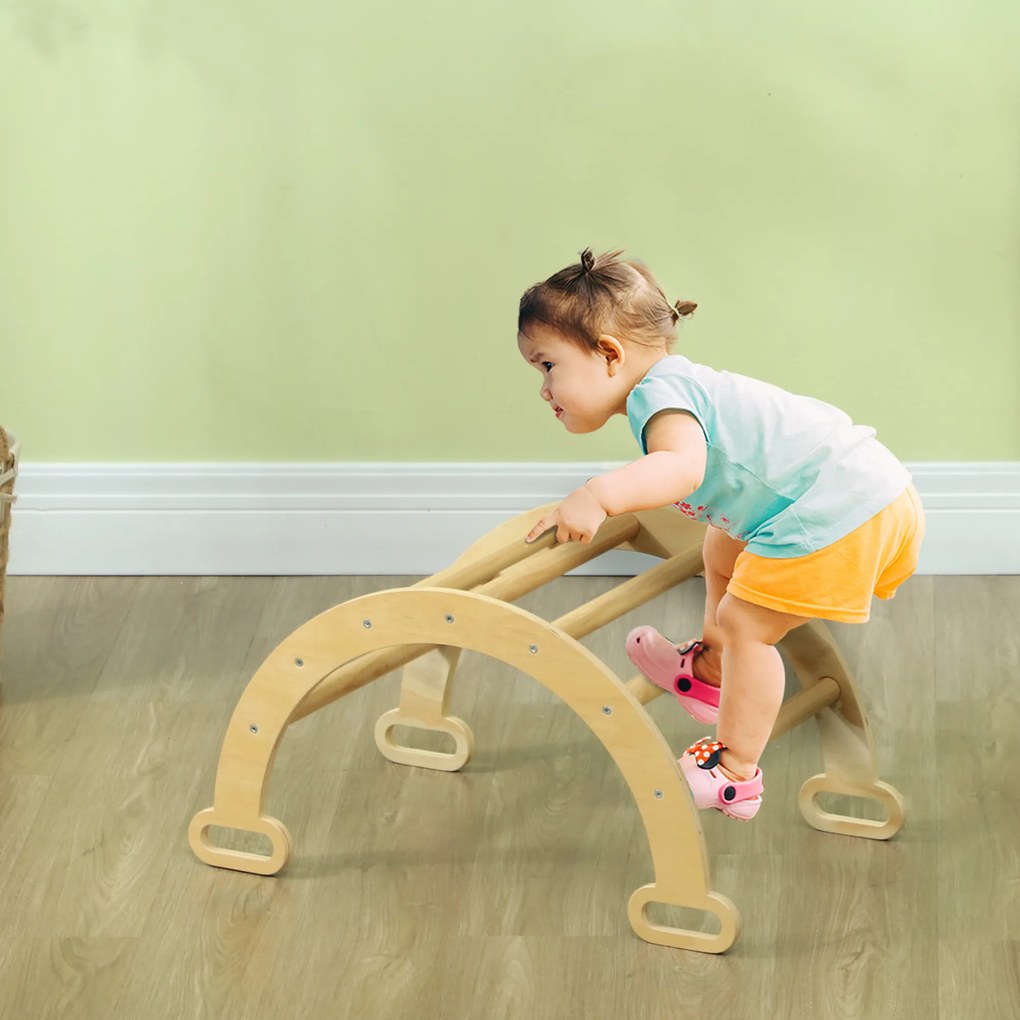 Arco de Aprendizagem para Crianças 2 em 1 Arco de Escalar para Crianças de 18-48 Meses Baloiço para Bebés 68x42x36 cm Madeira