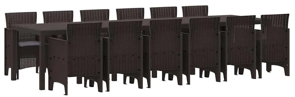 Conjunto de Jantar de Jardim 13 pcs Castanho Grande Vime &amp; Aço