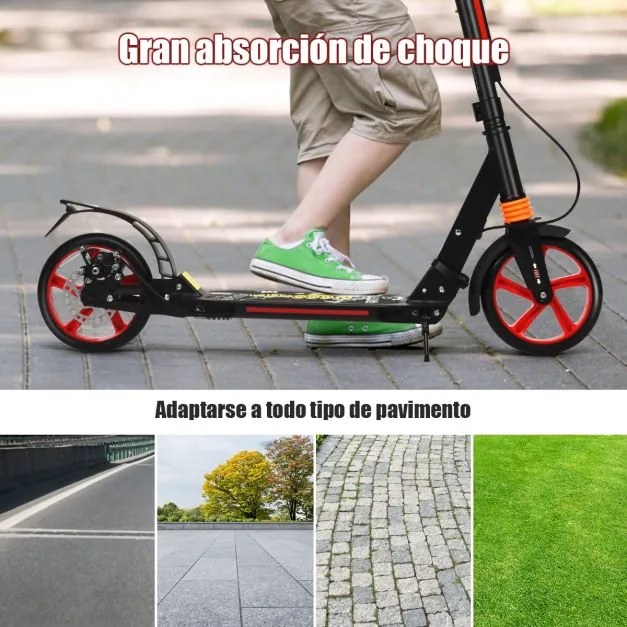 Trotinete durável e dobrável com rodas e guiador ajustável para crianças + 8 anos Preto 95 x 37 x 86,5 x 86,5-101 cm Preta