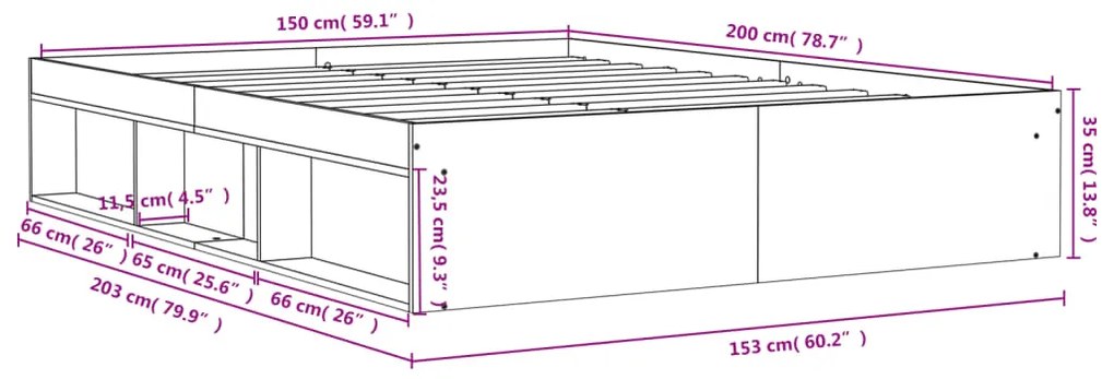 Estrutura de cama king 150x200 cm cinzento sonoma