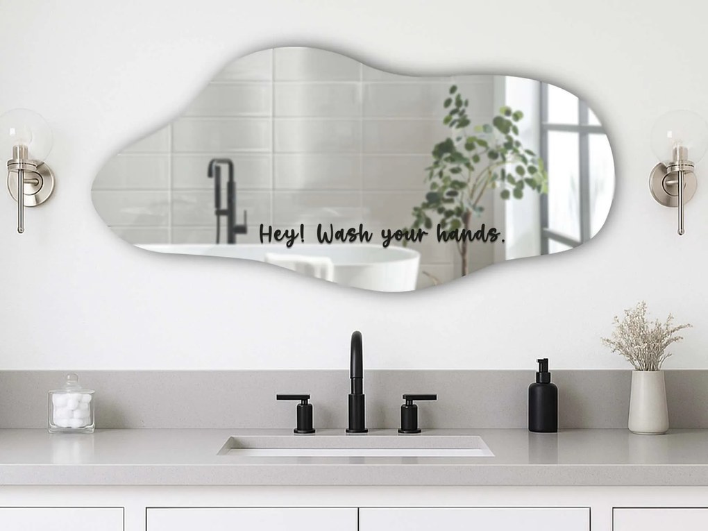 Autocolante para espelho S32 – Hey! Wash your hands.