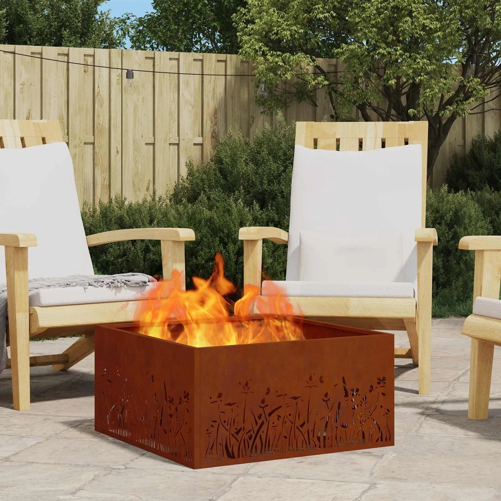 vidaXL Fire Pit Castanho 60 x 60 x 30 cm Aço resistente às intempéries