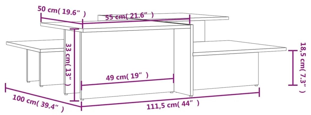 Mesas de centro 2 pcs derivados de madeira cinzento brilhante