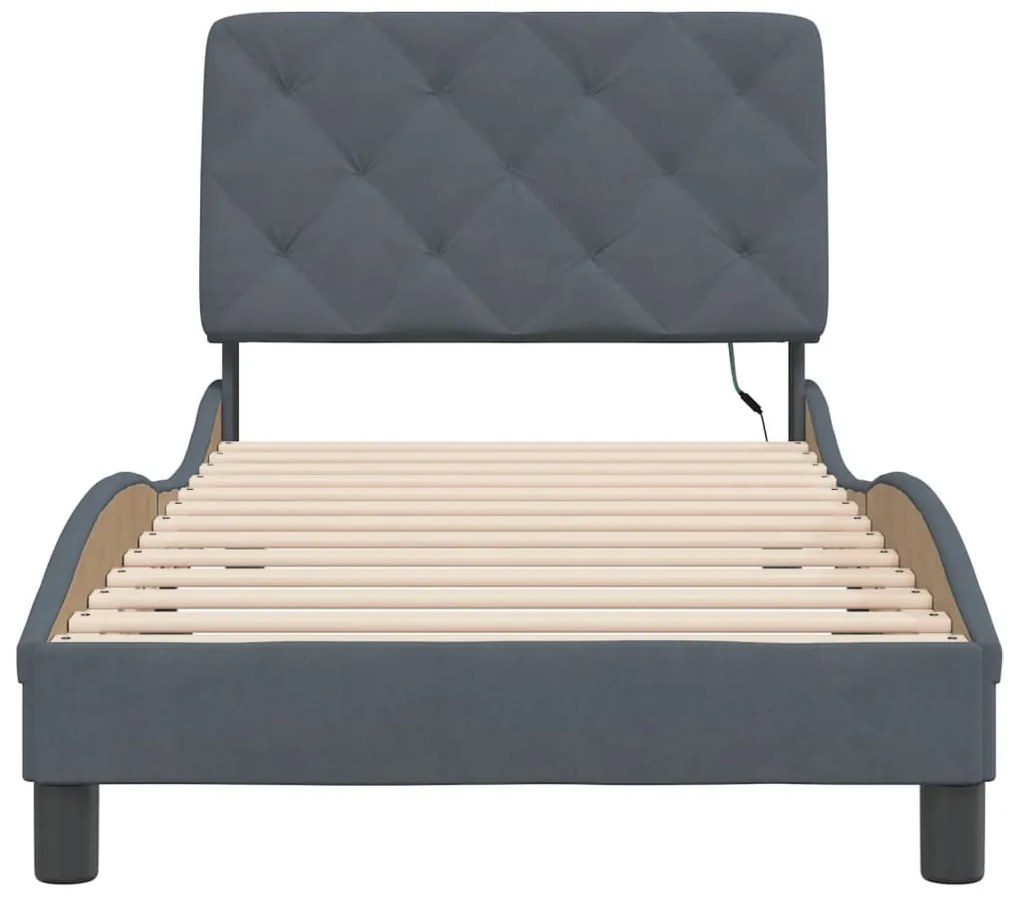 Estrutura de cama c/ luzes LED 90x190 cm veludo cinzento-escuro