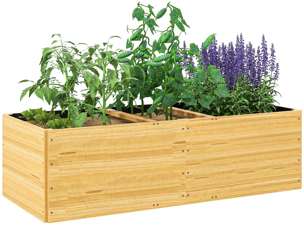 Caixa de Plantação de Madeira Floreira de Exterior Grande com 3 Áreas de Cultivo Caixa para Cultivos Retangular 140x60x40 cm Madeira