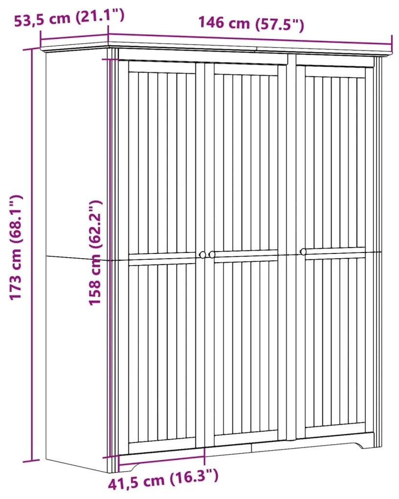 Roupeiro BODO 151,5x52x176,5 cm pinho maciço branco e castanho