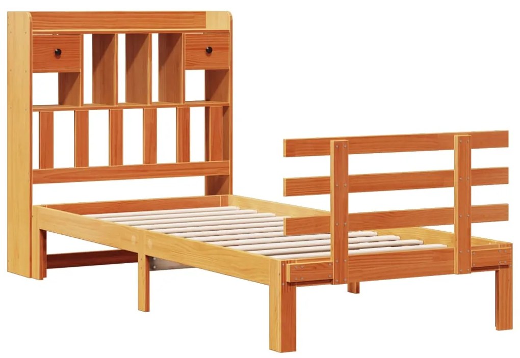 Cama com estante sem colchão 75x190cm pinho maciço castanho-mel