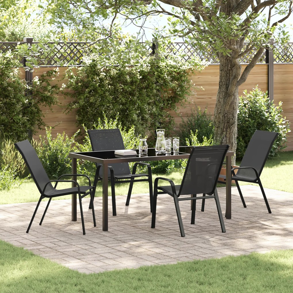 Conjunto de Jantar para Jardim vidaXL de 5 Peças Preto Textileno e Aço