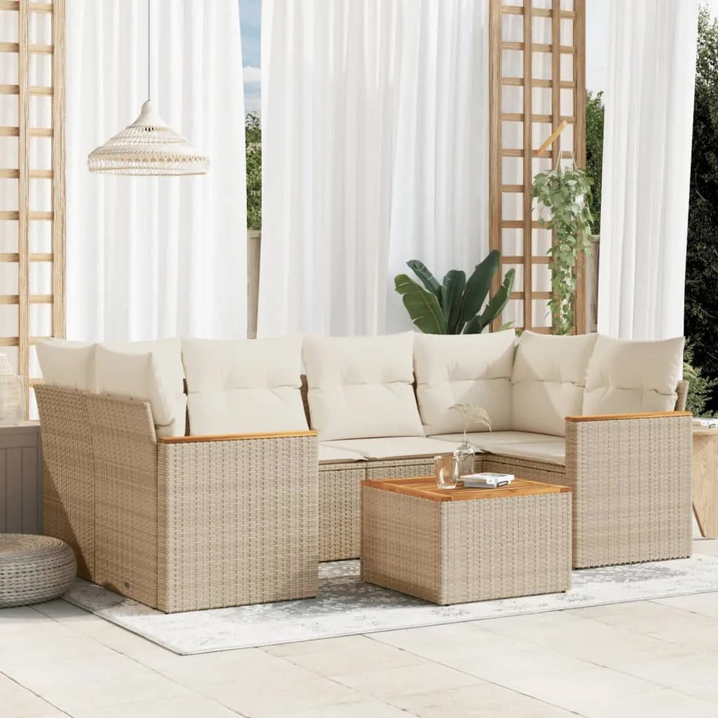 7 pcs conjunto de sofás p/ jardim com almofadões vime PE bege