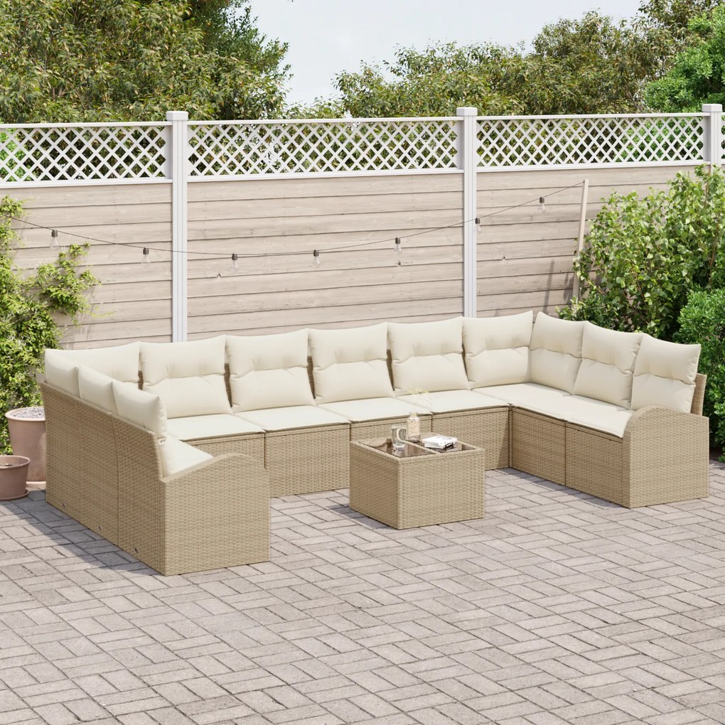 Conjunto de Sofás vidaXL de 11 Peças com Almofadas Castanho Rattan Pol