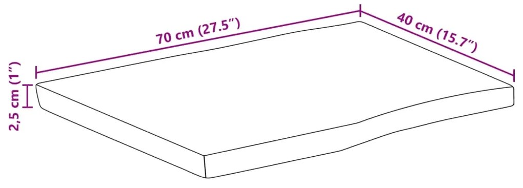 Tampo de mesa c/ borda viva 70x40x2,5 cm mangueira maciça