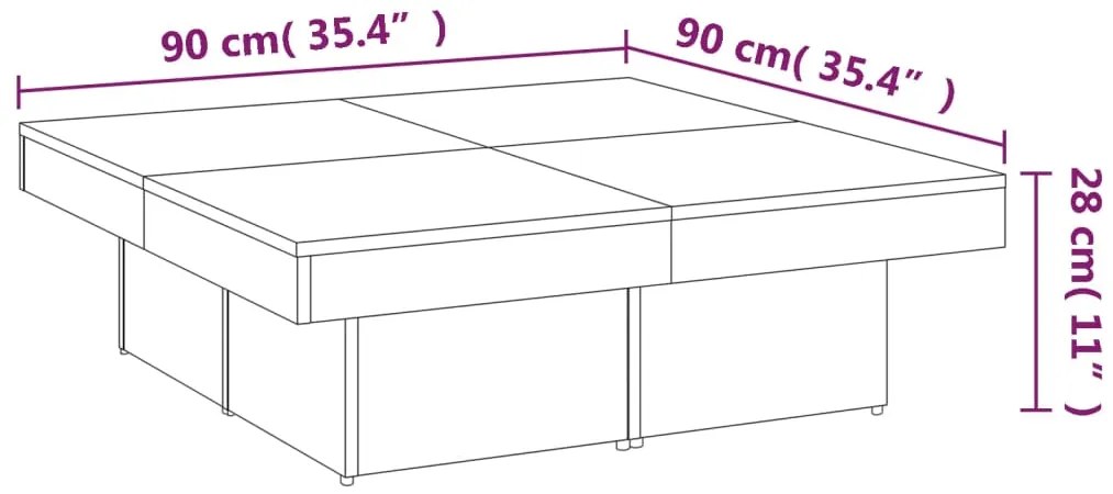 Mesa de centro 90x90x28 cm derivados madeira cinzento sonoma