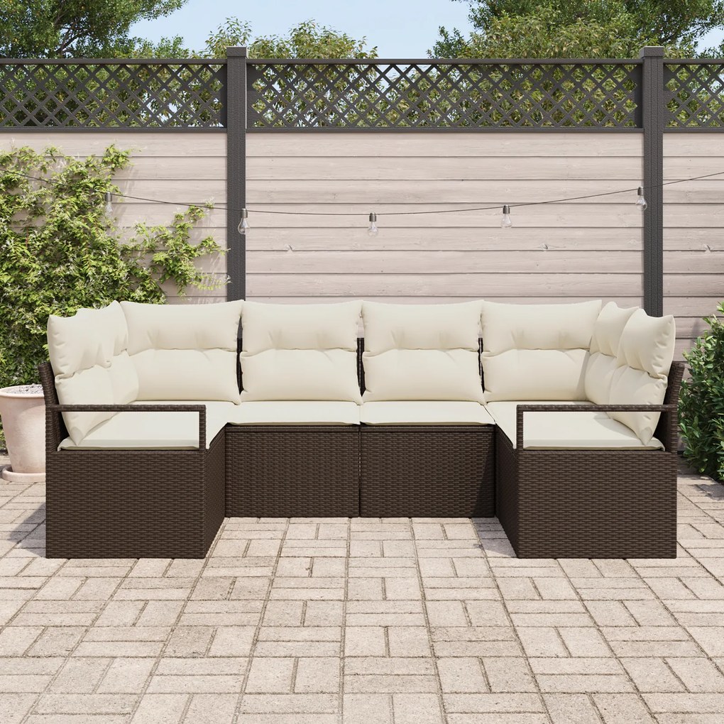 Conjunto de Sofá Jardim Com Almofadas vidaXL 6 Peças Vime Poliéster Ma