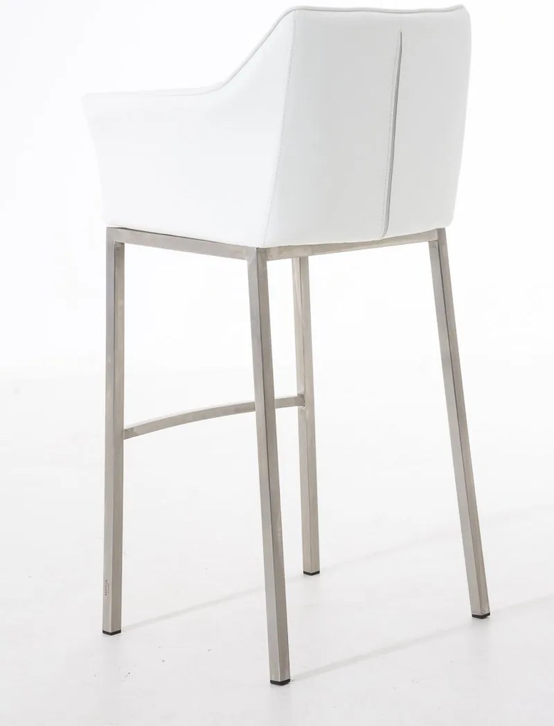Banco de bar Damaso em couro sintético e com estrutura prateada 64 x 110 x 48 cm Branco