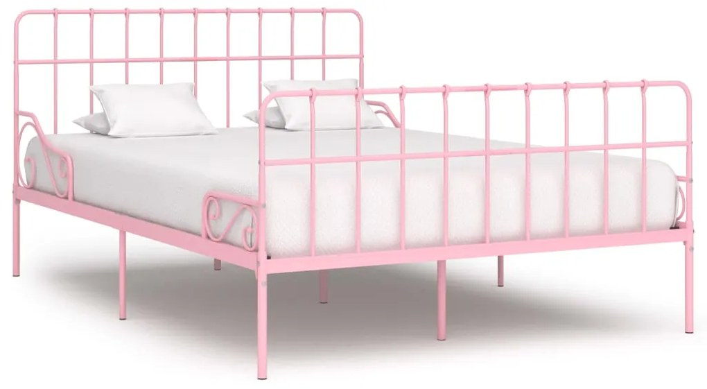 284626 vidaXL Estrutura de cama com estrado de ripas 160x200 cm metal rosa