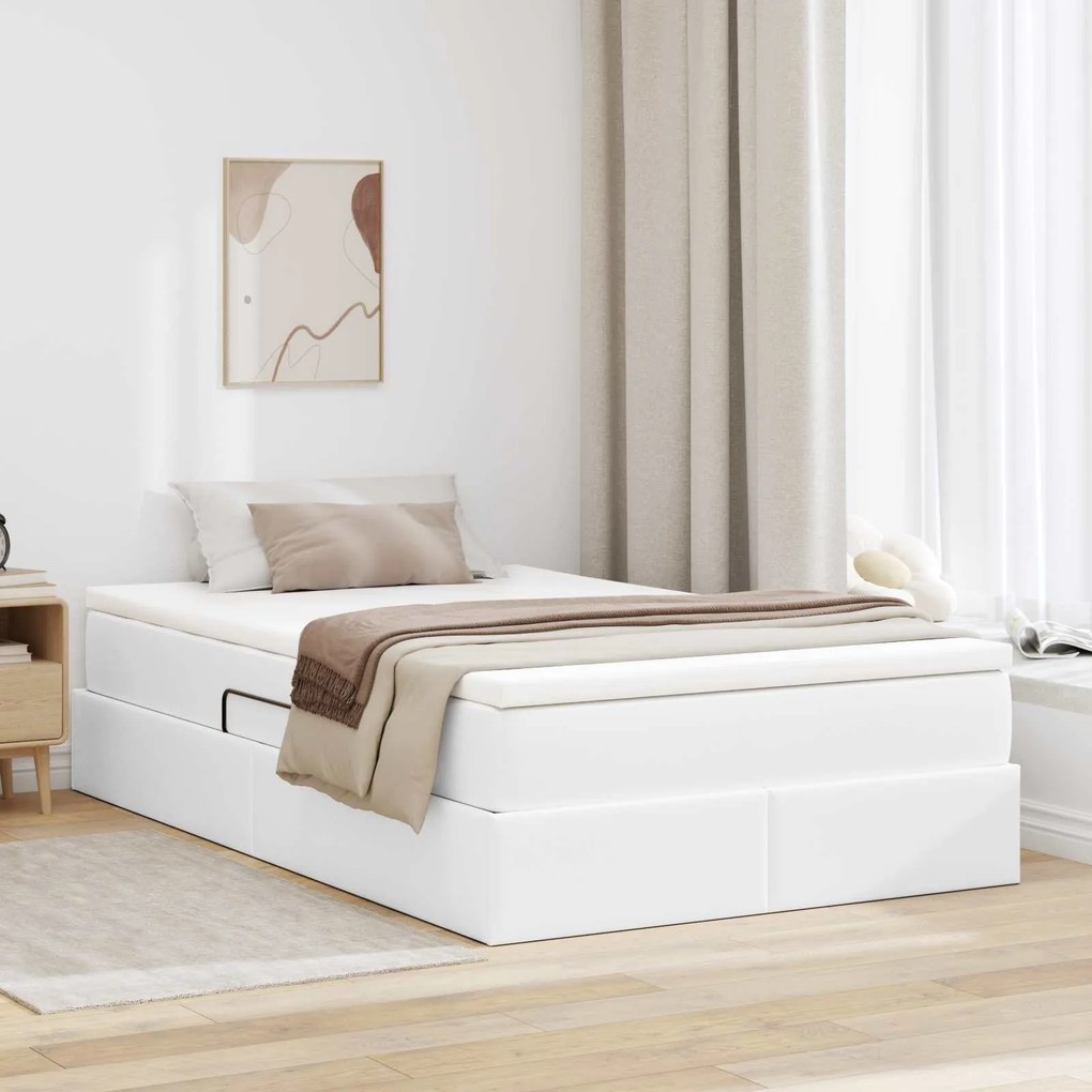 vidaXL Cama com arrumação e colchão com colchão Branco 120 x 190 cm