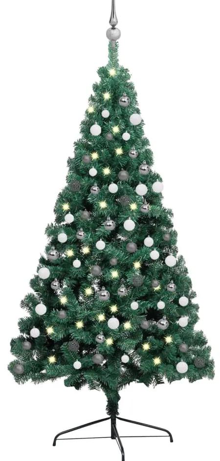 3077652 vidaXL Meia árvore Natal artificial pré-iluminada c/ bolas verde