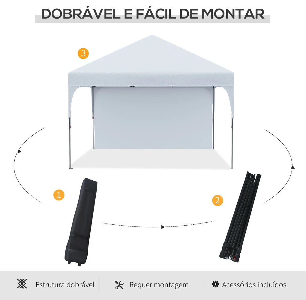 Outsunny Tenda Dobrável 3x3m com Altura Ajustável Tenda de Jardim com 1 Parede Lateral Teto com Ventilação 4 Sacos de Areia e Bolsa de Transporte para Acampamento Festas Branco